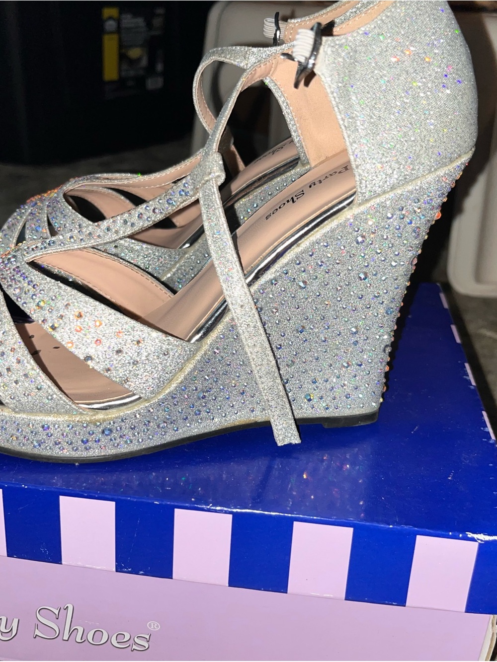 Silver Rhinestone Strappy Platform Heels - Picture 3 of 6